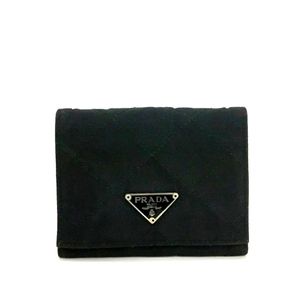 EUC PRADA Logo Plate Black Nylon Trifold Wallet Purse